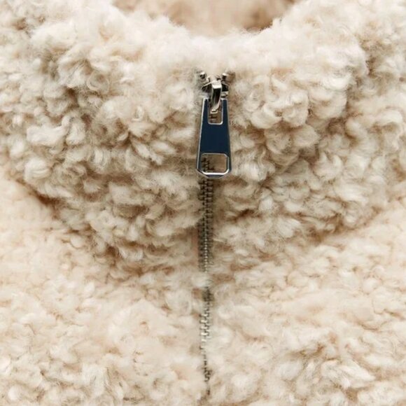 NWT ZARA CROPPED FAUX SHEARLING PUFFER JACKET ECRU - Picture 5 of 6